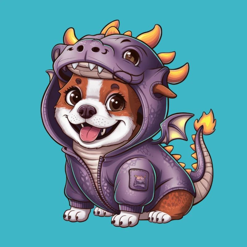 Chien Kawaii mignon avec tenue de dragon