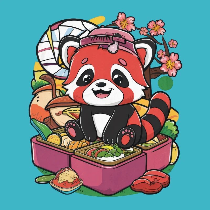 Roter Kawaii Panda mit Lunch Box