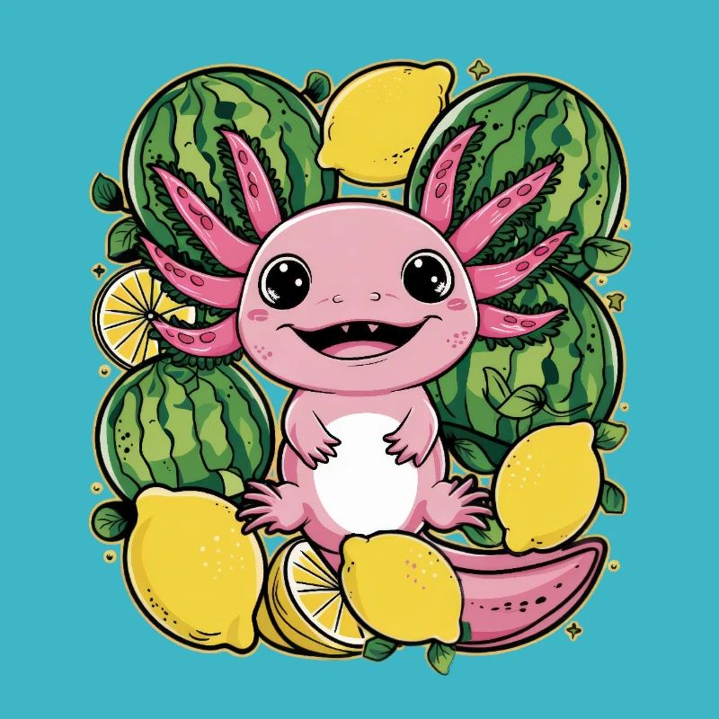Axolotl Kawaii aux citrons et pastèques