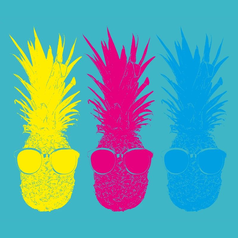 Pop Art Pinapples> Three Neon Colored Fruits
