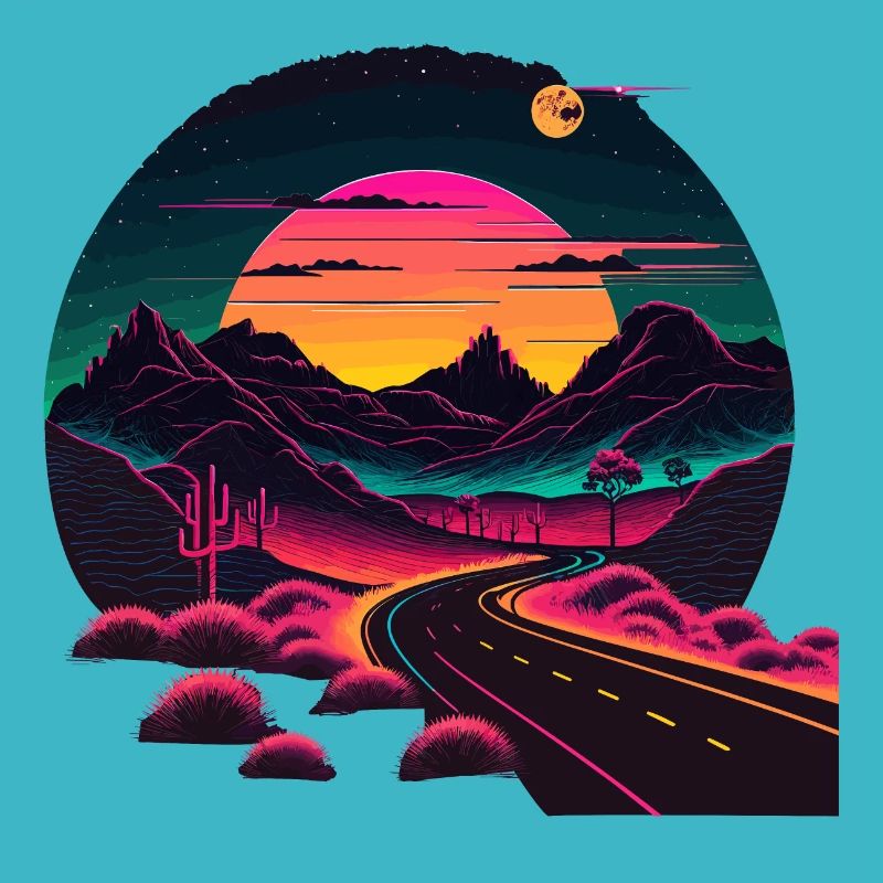 Straße im Synthwave-Stil