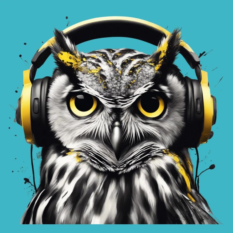 Eule mit Kopfhörern im monochromen Style
