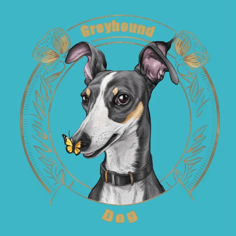 lévrier de dessin animé avec papillon mignon