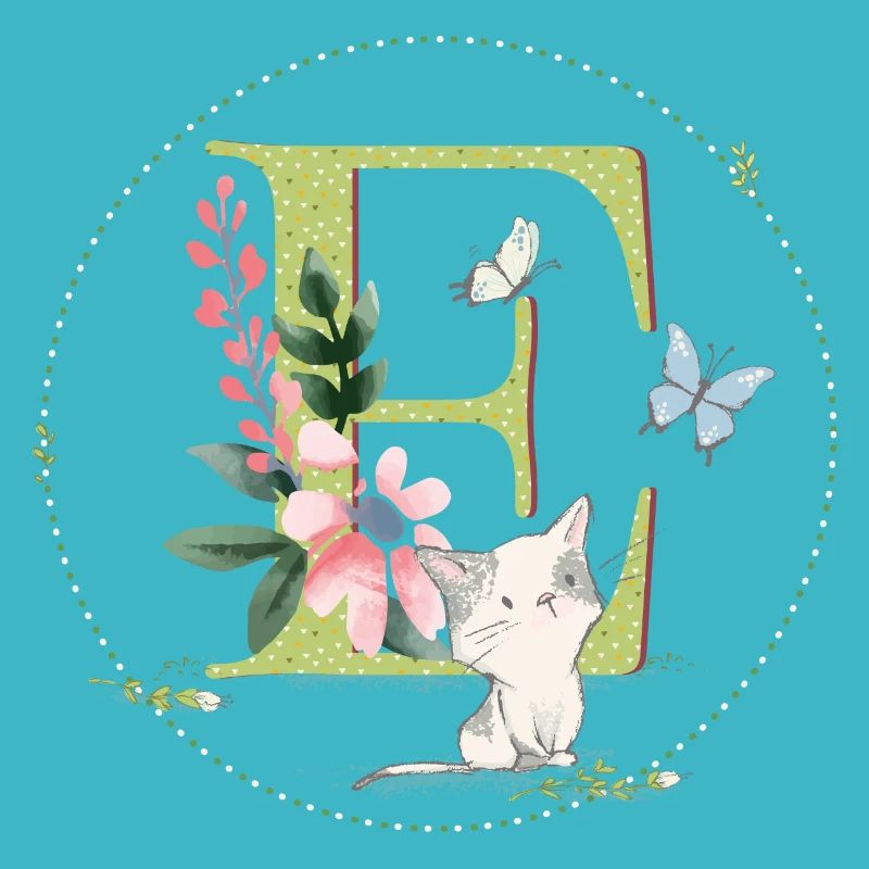 First letter E with cat