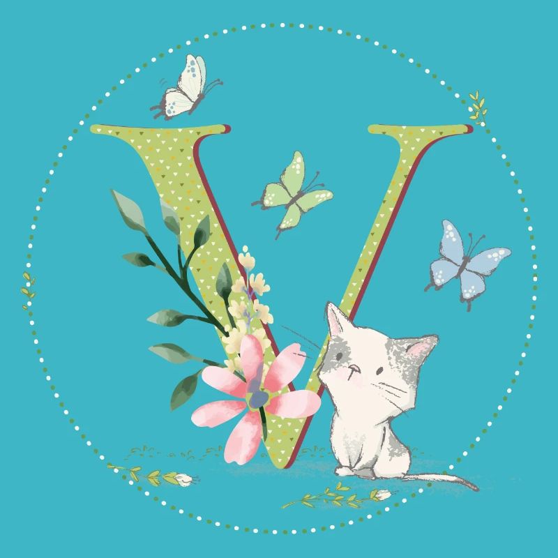 Première lettre V avec chat