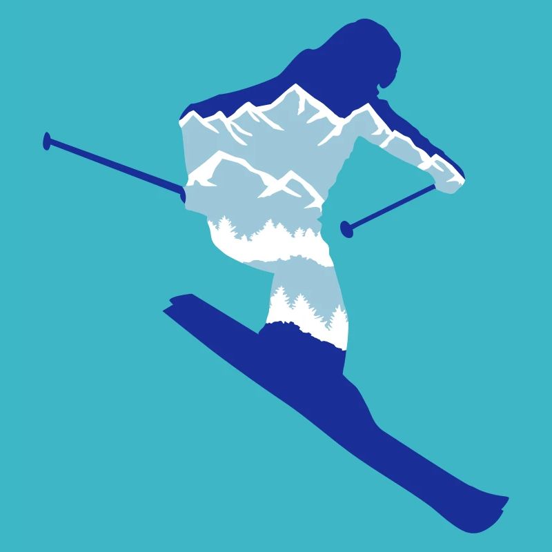 Skier and mountain silhouette - skiing, skiing