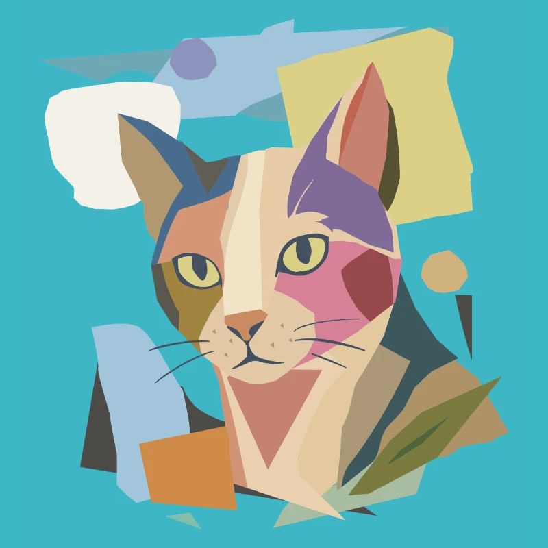 Abstract cat in modern color block design