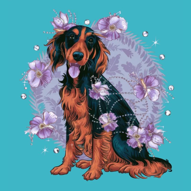 Chien Setter Irlandais mignon avec des fleurs