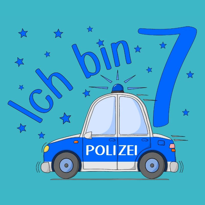 Polizeiauto Ich bin 7 Geburtstag Blau