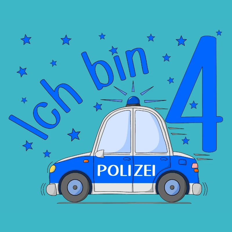 Polizeiauto Ich bin 4 Geburtstag Blau