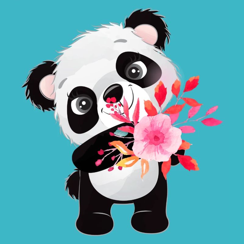 Kleiner Panda mit Blumen