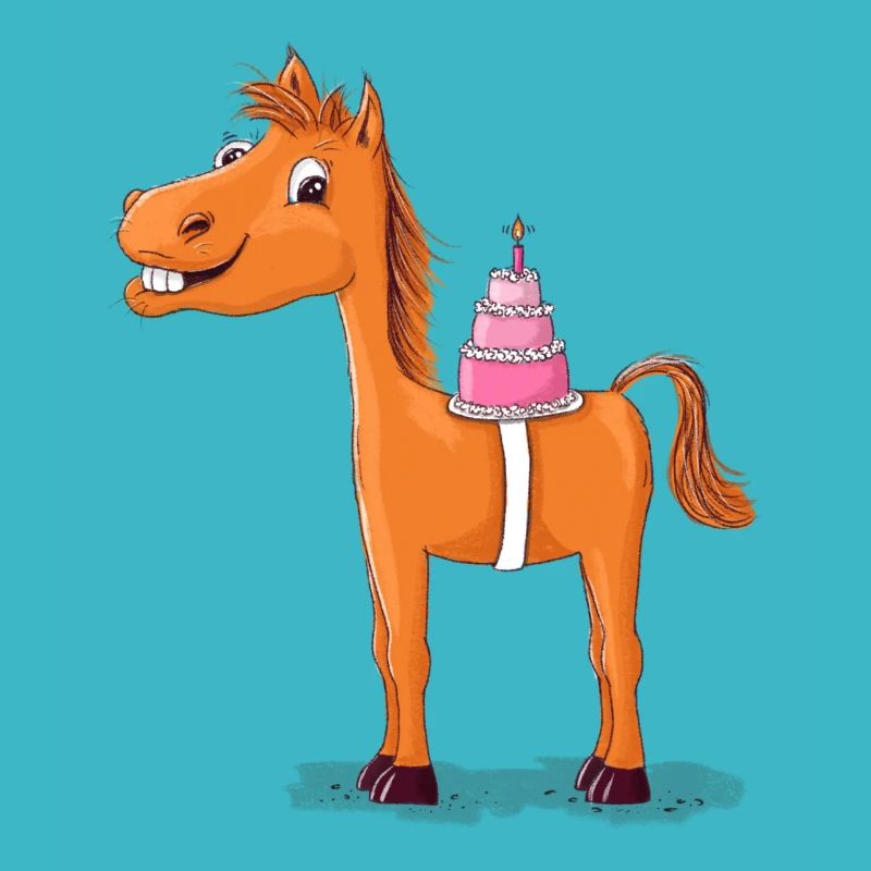 Pferd oder Pony mit Geburtstagstorte