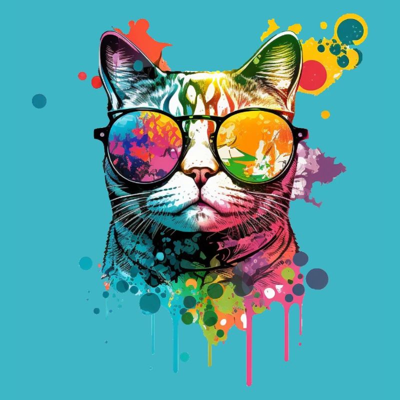 Farbenfrohe Katze mit Sonnenbrille