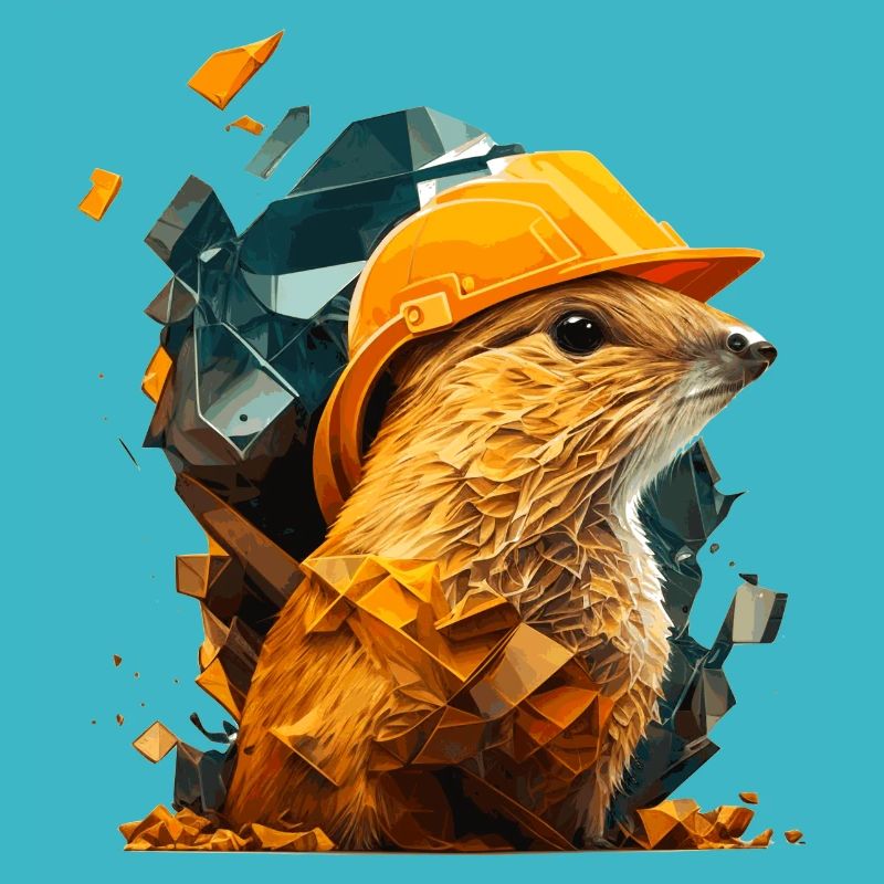 Erdhörnchen als Bauarbeiter mit gelbem Schutzhelm