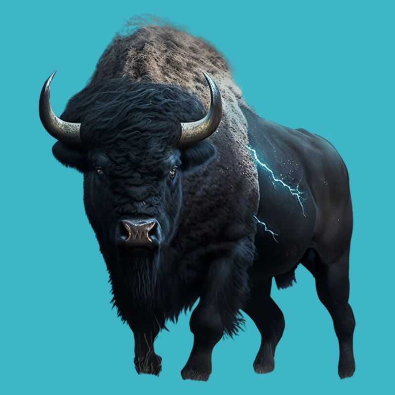 Bison schwarz Büffel mit Blitzen und Donner stark