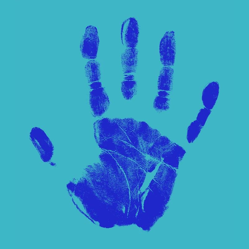 Empreinte de main peinte identité doigts et paume bleu