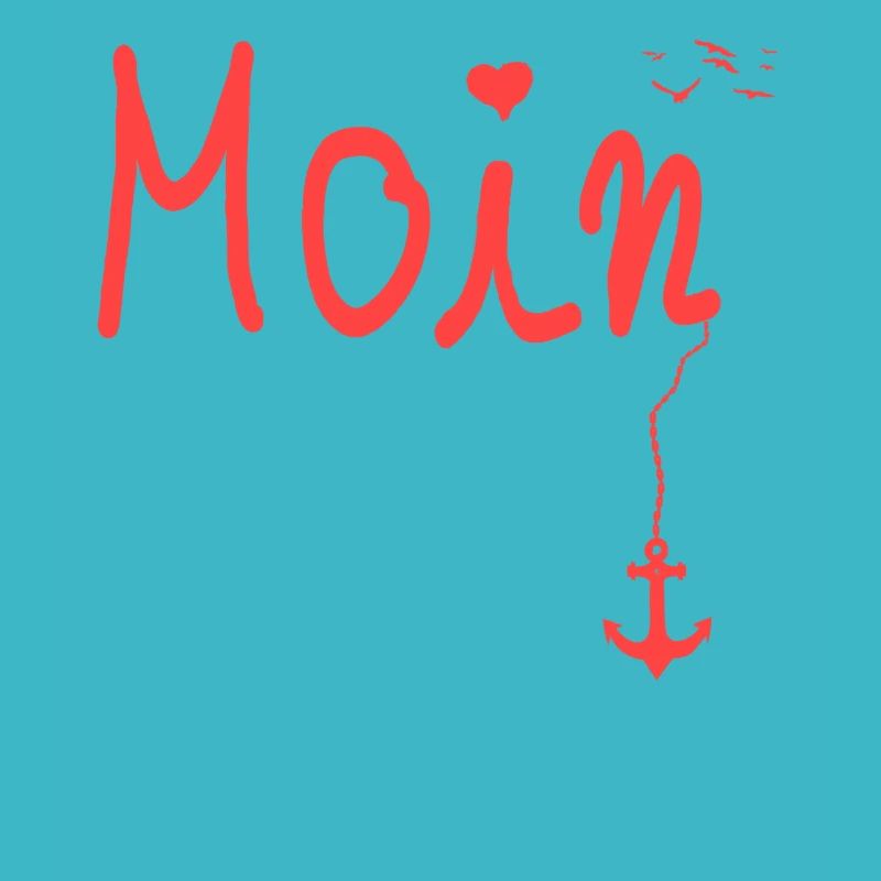 Moin Begruessung Moin mit Moewe in Rot