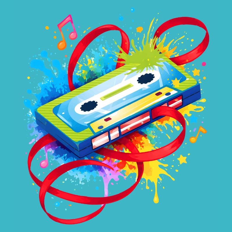 Cassette musicale colorée – graffiti rétro