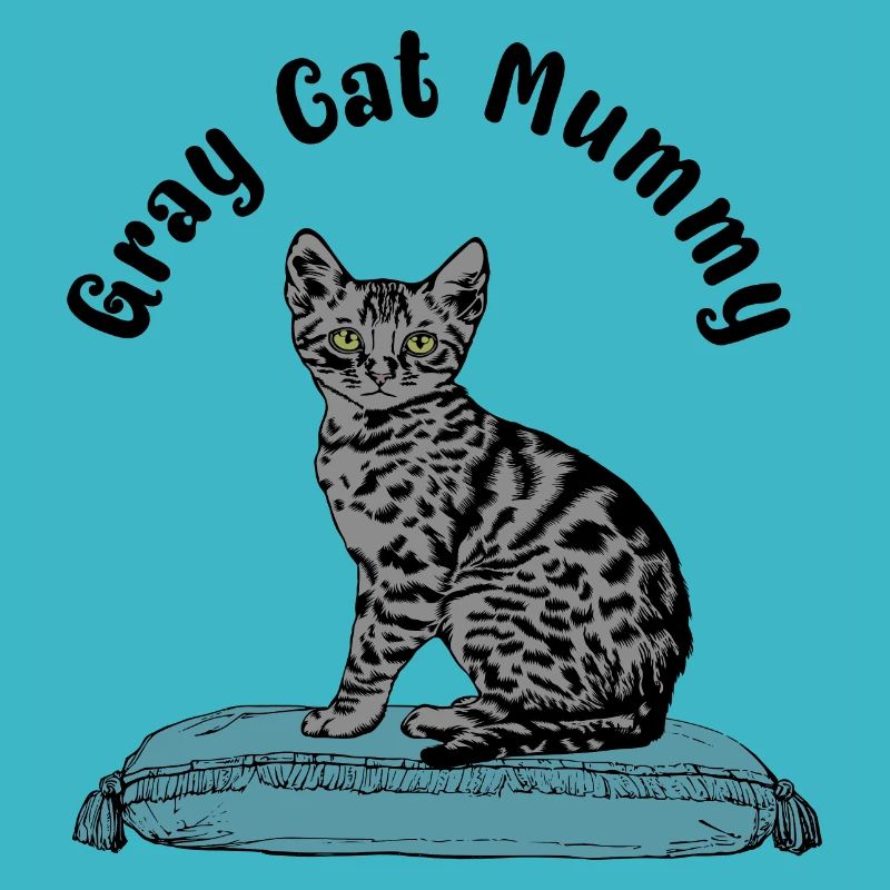 Chat gris maman chat sur oreiller bleu