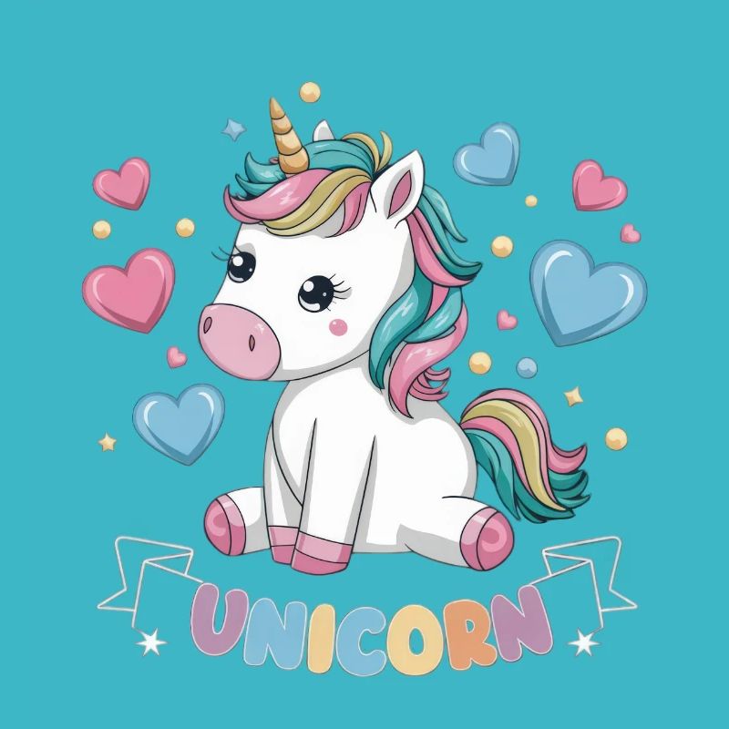 Niedliches Kawaii Einhorn mit Herzen