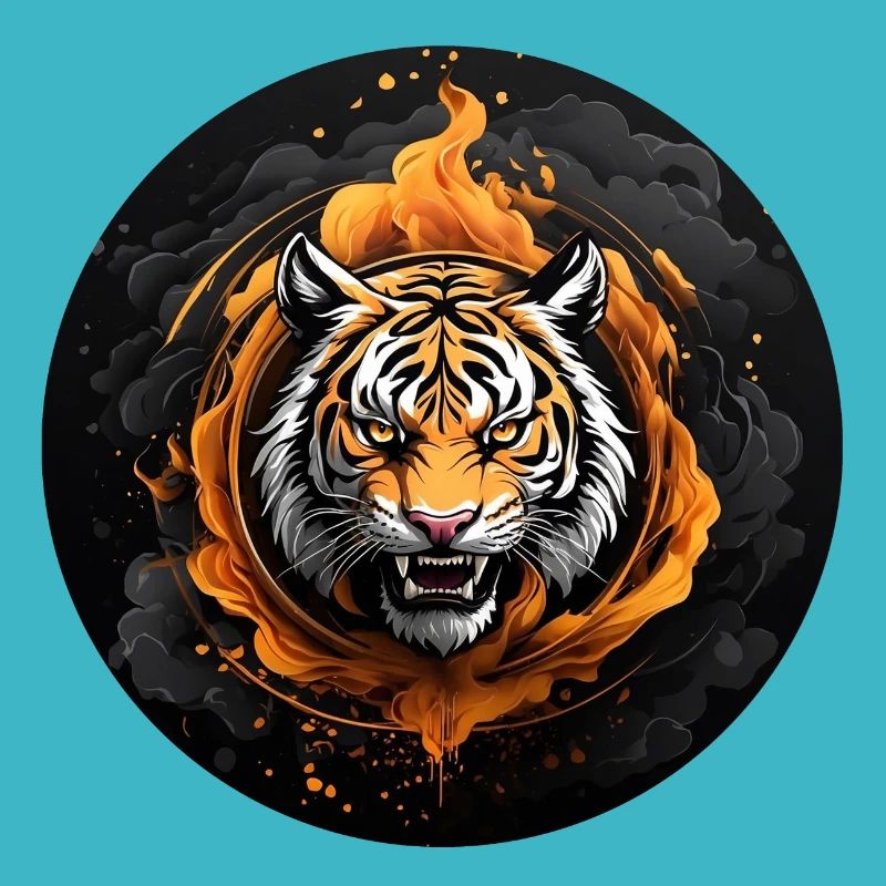 Tiger Portrait Big Cat Design Hissing Tiger