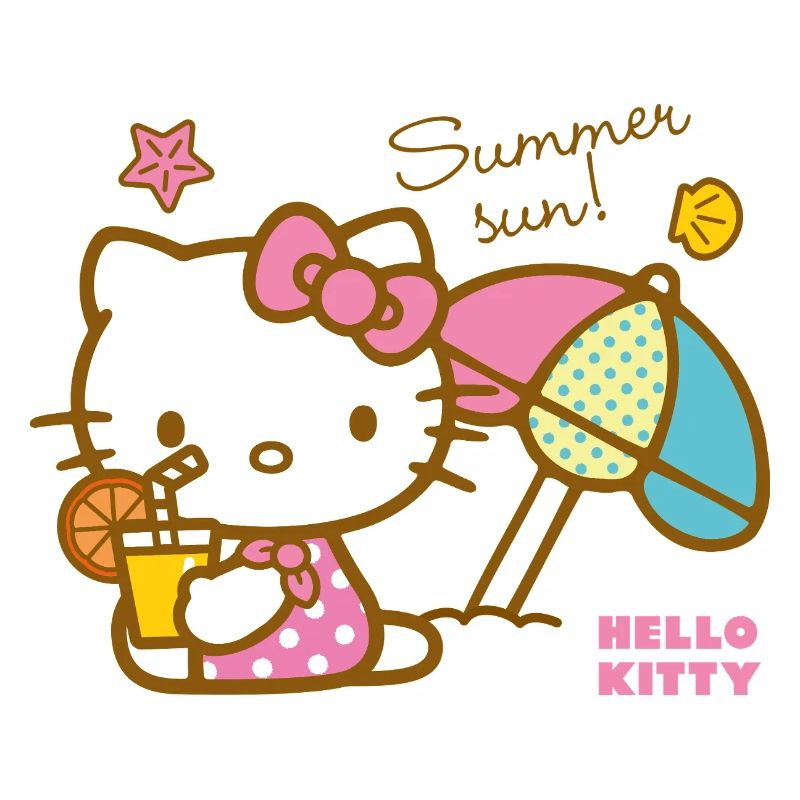Hello Kitty Am Strand Unter Einem Sonnenschirm