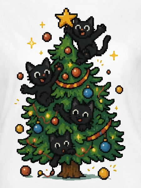 Weihnachtsbaum mit frechen Katzen
