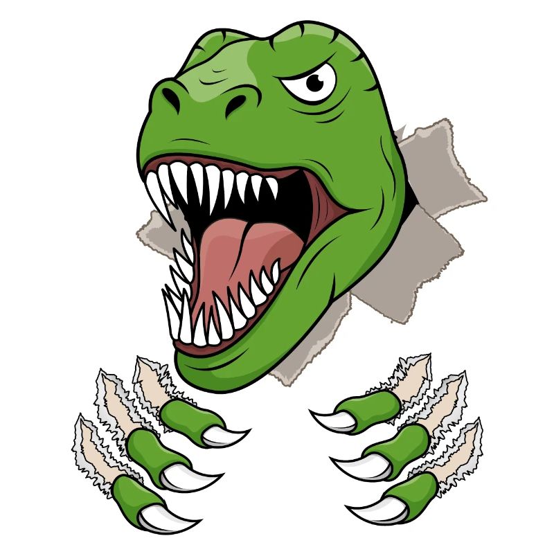Dino T-Rex Head Claws Dinosaur Hole Torn
