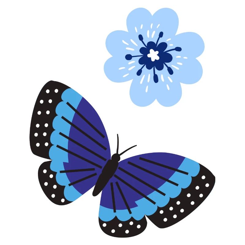 Blauer Schmetterling mit einer blauen Blume