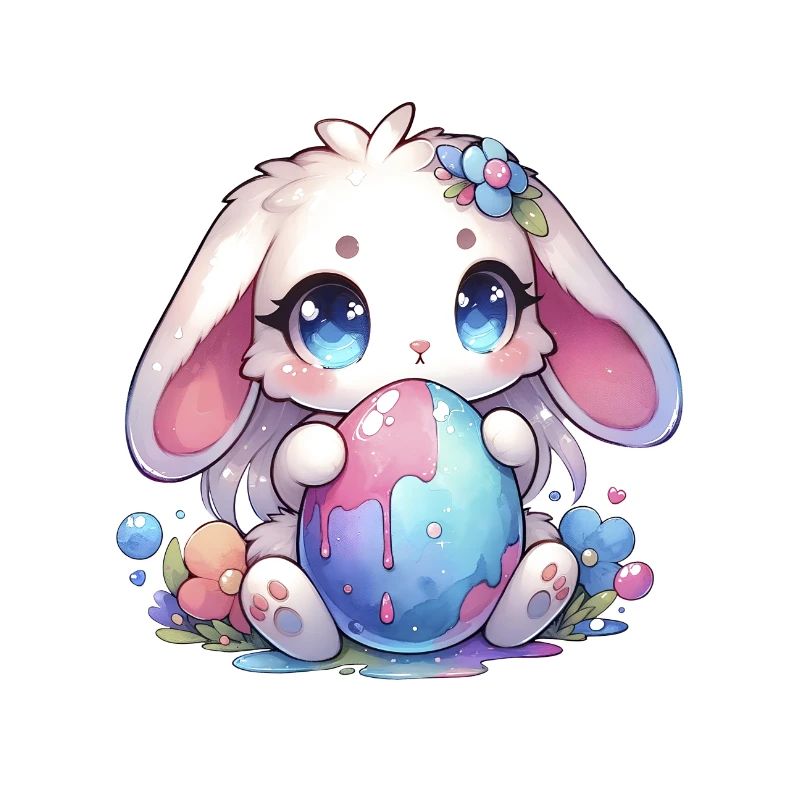 Schöner Chibi-Hase mit Blumen