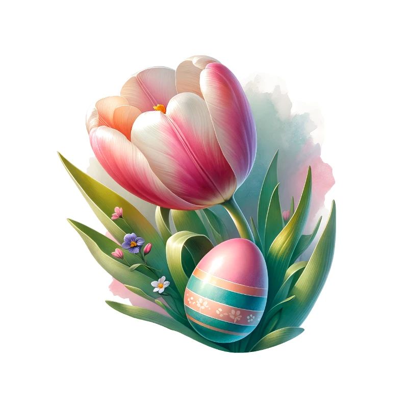 Spring Colorful Tulip With Easter Egg