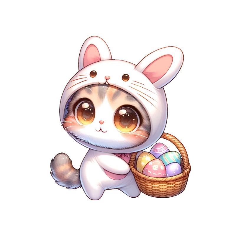 Chat dans une tenue de lapin avec panier de Pâques