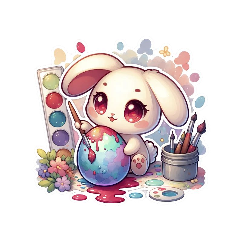Lapin peignant une aquarelle d’oeuf de Pâques