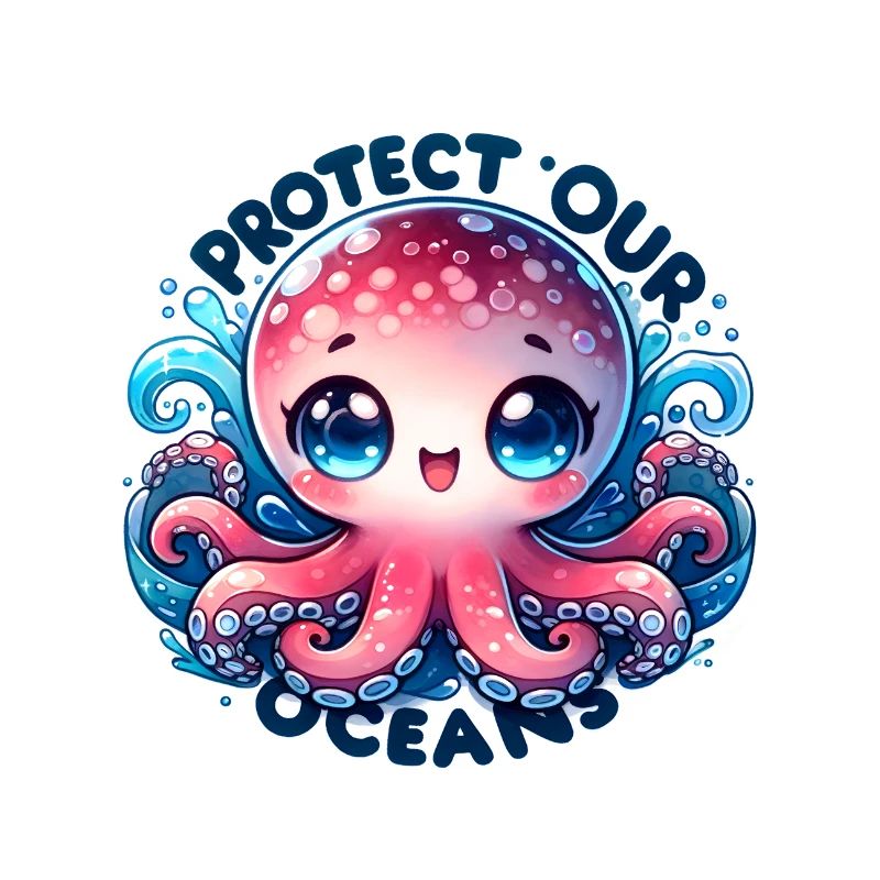 Protect Our Oceans Chibi Cute Octopus Earth Day