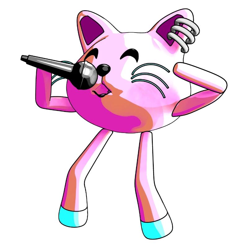 Chat rose chante avec un micro