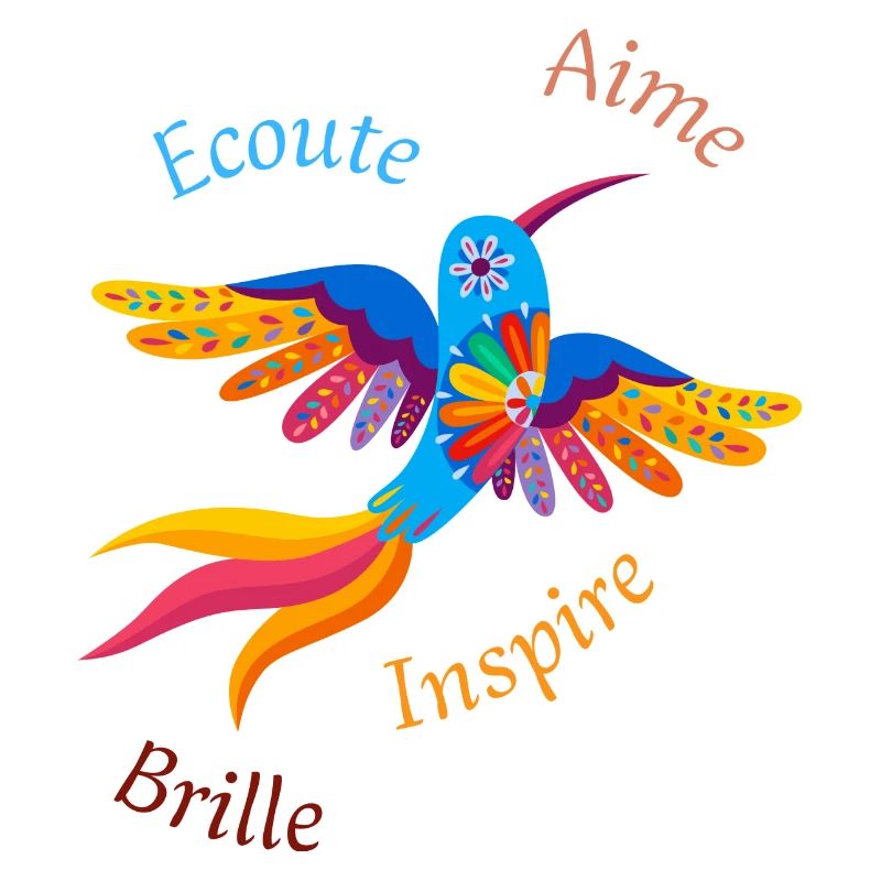 Multicolored bird with inspiring words