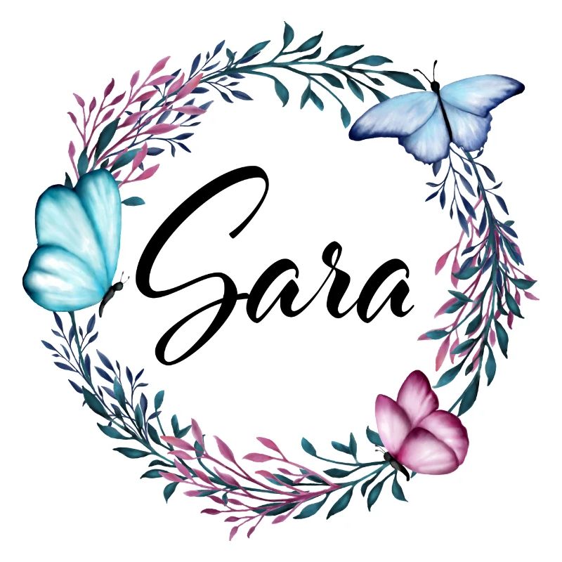 Sara, nom, lettrage, couronne de fleurs, cadeau