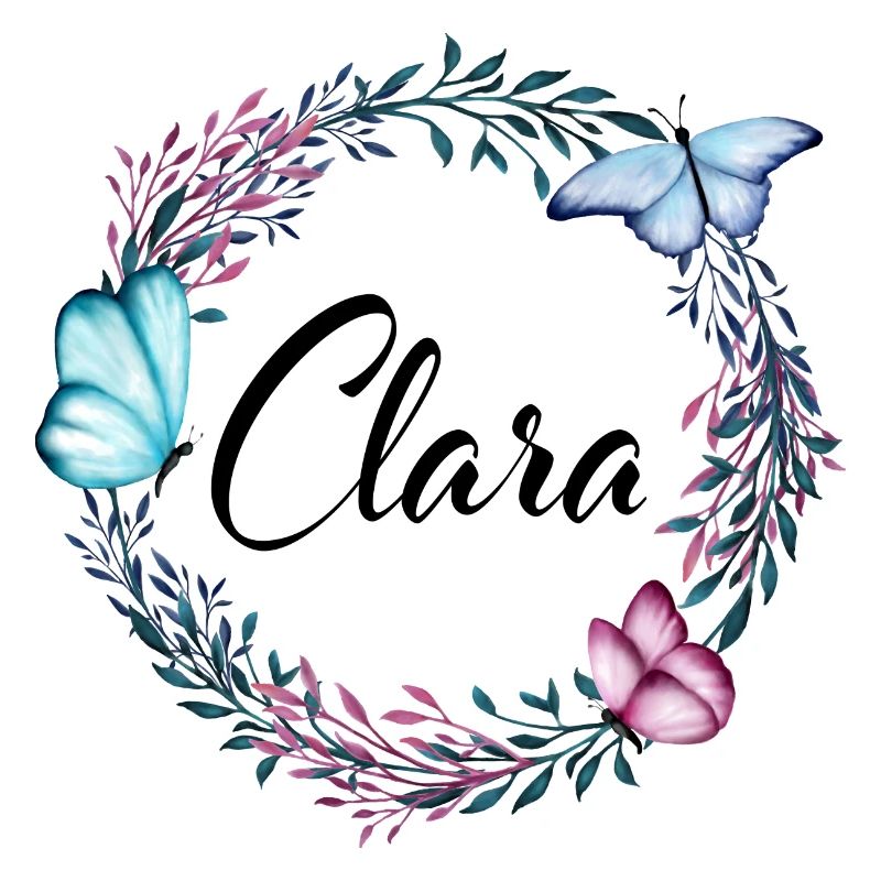 Clara, nom, lettrage, couronne de fleurs, cadeau