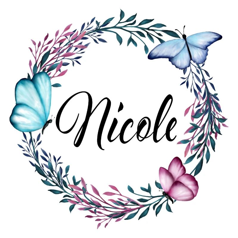 Nicole, nom, lettrage, couronne de fleurs, cadeau