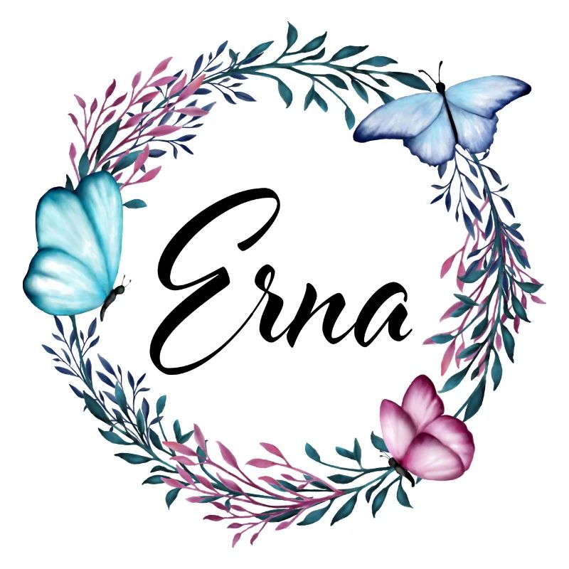 Erna, nom, lettrage, couronne de fleurs, cadeau