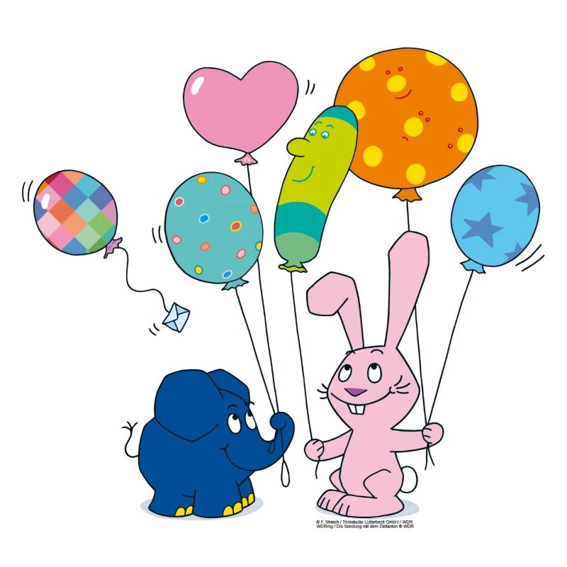 Elefant und Hase mit Luftballons
