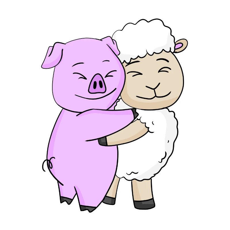 Pig and sheep hugging - hug