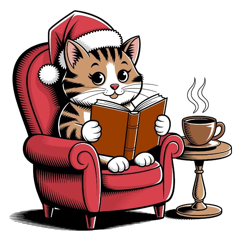  Weihnachts Katze die ein Buch liest -Cozy