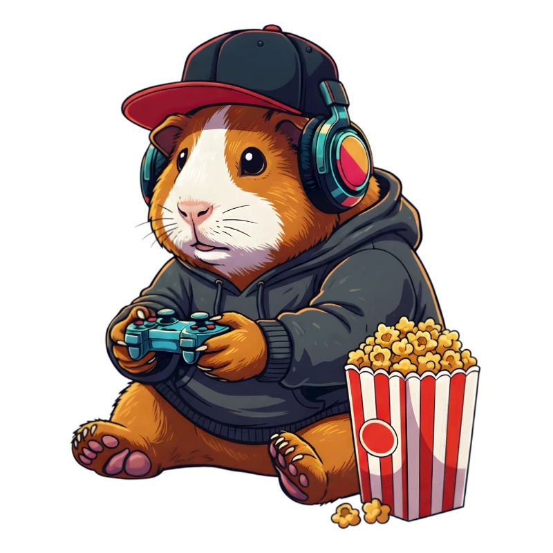 Joueur cochon d’Inde avec du pop-corn