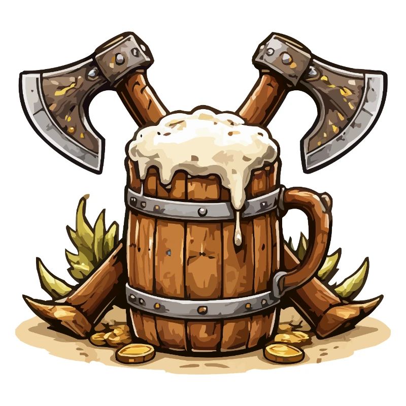Bierfass mit Äxten Wikinger