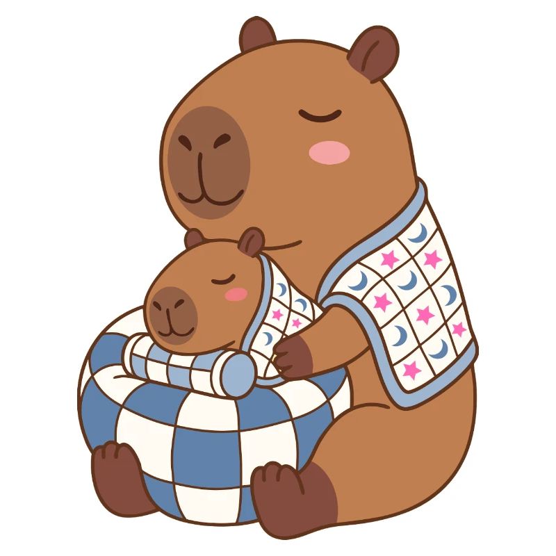 Erster Muttertag, Baby Capybara auf einem Sitzsack
