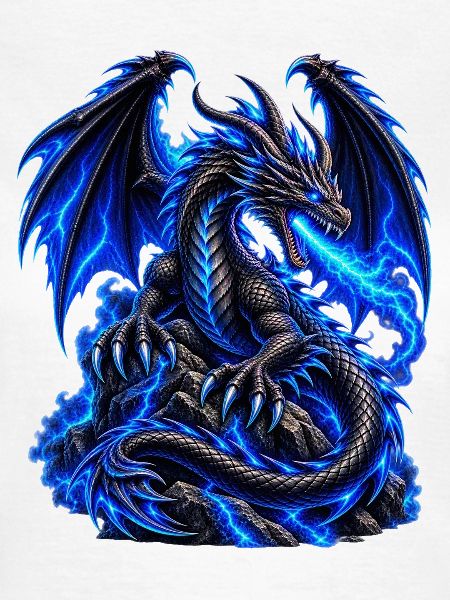 Schwarzer Drache mit blauer Energie