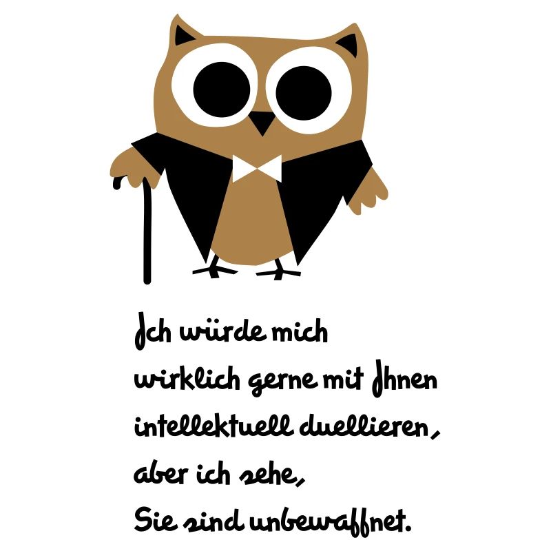 Owl, satire, saying "Intellectually duel"