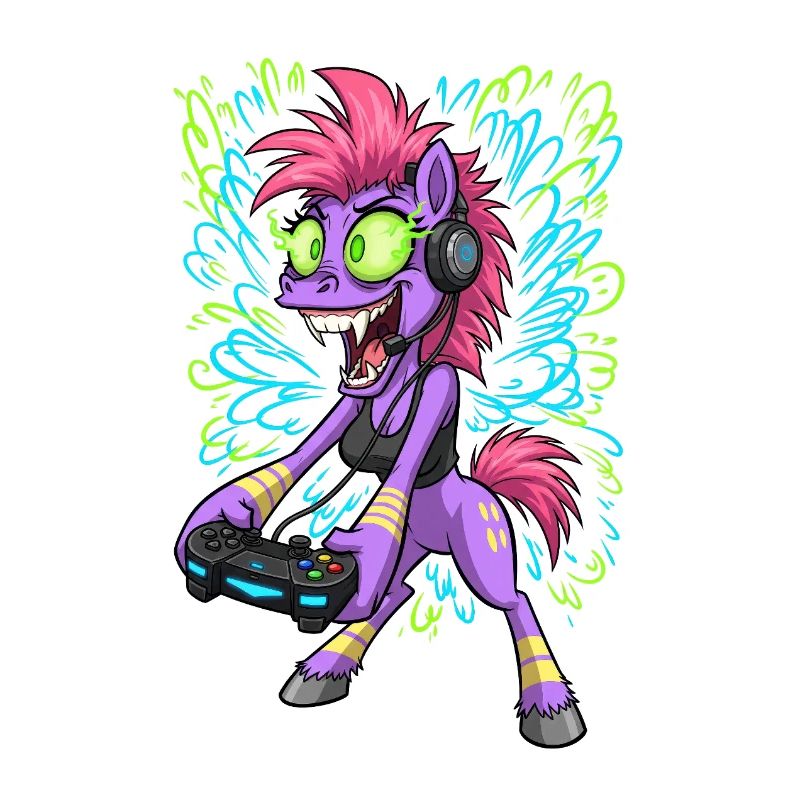 Neon Gaming Pony mit Kopfhörern