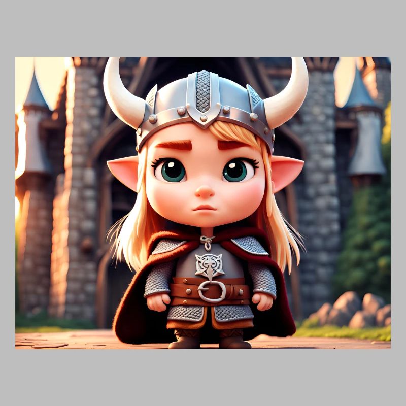 mignon guerrier viking chibi devant un château